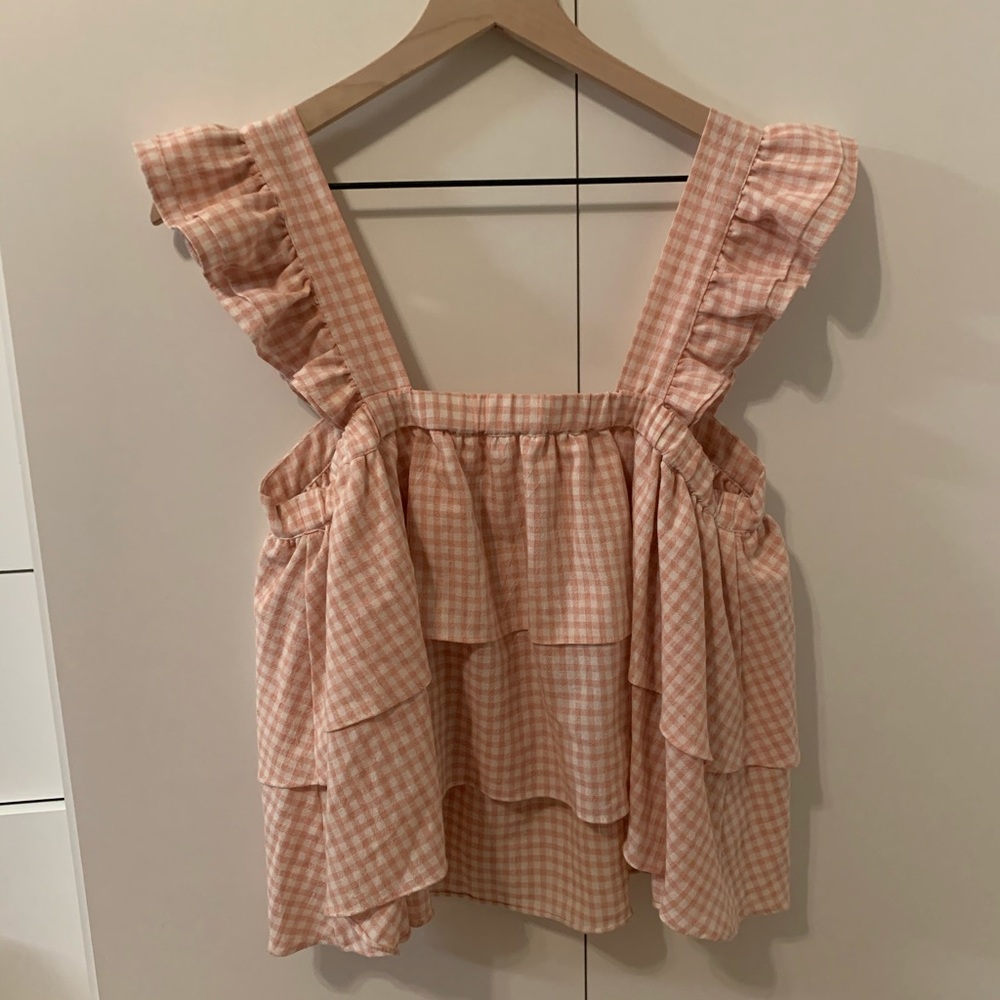 Ruffle tiered gingham tank blouse